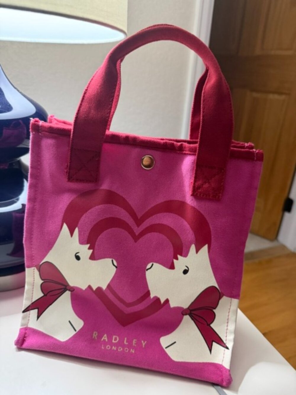 Radley London Love Token Pink Scottie Dog Heart Canvas Tote Bag